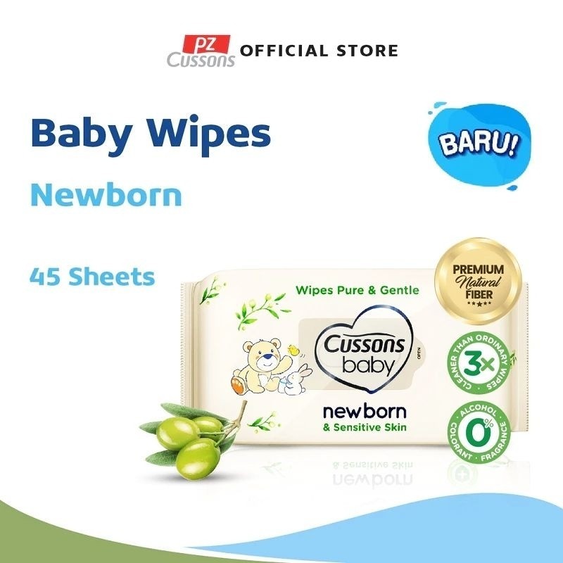 Cussons Baby Wipes Pure & Gentle 45s - Tissue Basah Bayi Newborn Sensitive Olive Oil