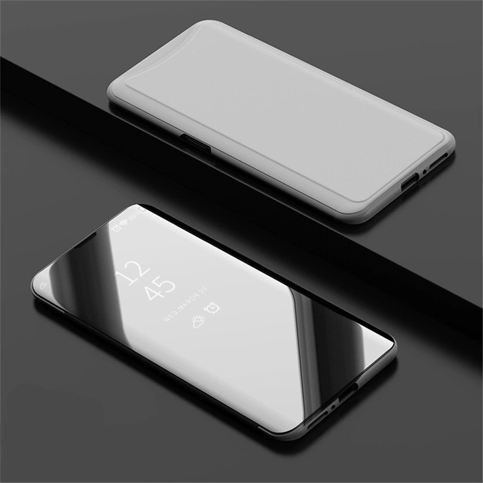 BEST Samsung C9 pro Flip Clear View Standing Cover Luxury Mirror case - Abu-abu