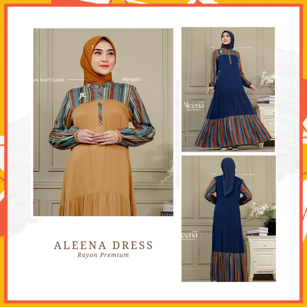 Aleena Dress Gamis Terbaru Arrafi Elegan Wanita Dewasa Muslim Rayon Premium Motif Lengan Panjang Pro