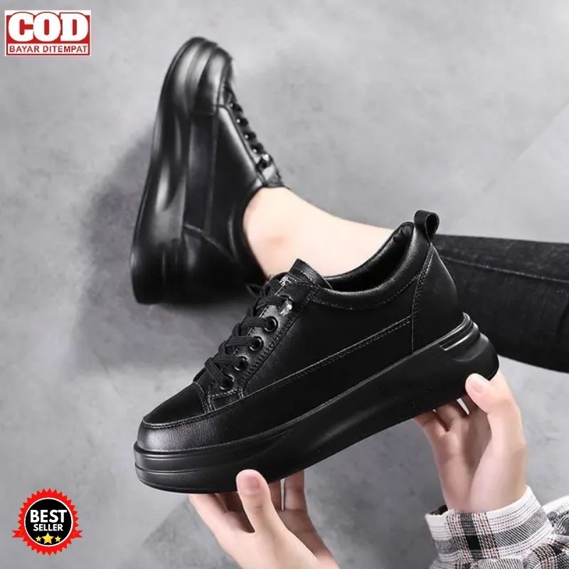 Sepatu Sekolah Wanita Hitam Polos Sepatu Sneaker Wanita Import Korean Fashion