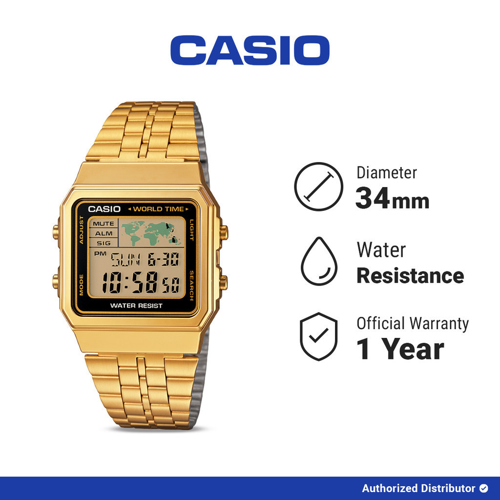 Jam Tangan Pria Casio A500WGA-1DF Digital Gold Stainless Original