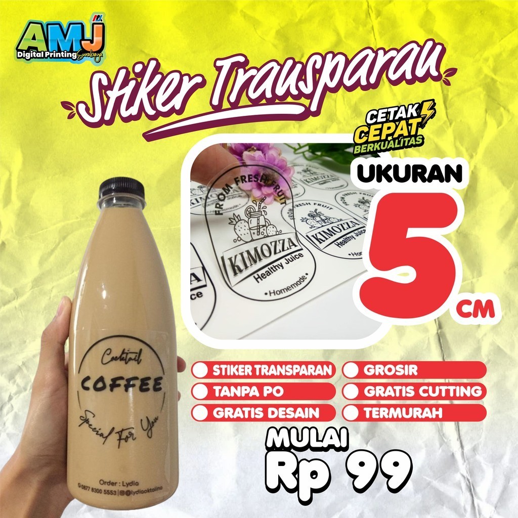 

Cetak Stiker Transparan 5 cm potong BULAT Label Nama Minuman Skincare Makanan