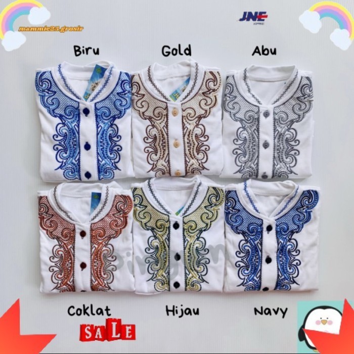 PROMO-BAJU KOKO BAYI PUTIH ANAK 6 BULAN - 1 TAHUN BORDIR KAOS TURKI - Biru, all size