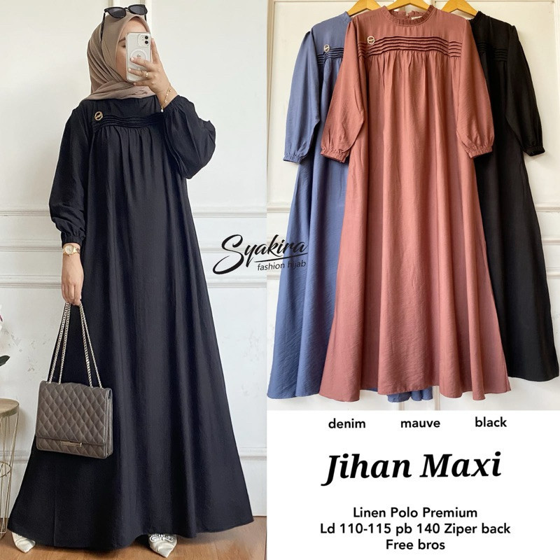 Baju Dress Polos Polo Linen• Jihan Maxi by Syakira