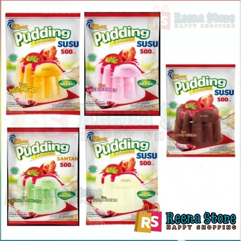 

Puding susu Ethoz 100gr Puding Enaaak Susu | Santan | Vanilla | Cocopandan 100gr - Reena Store