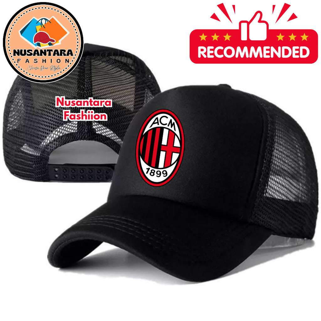 Nusantara Fashiion Topi Trucker AC MILAN - Topi Distro AC MILAN Logo - Topi AC MILAN Premium - Topi 