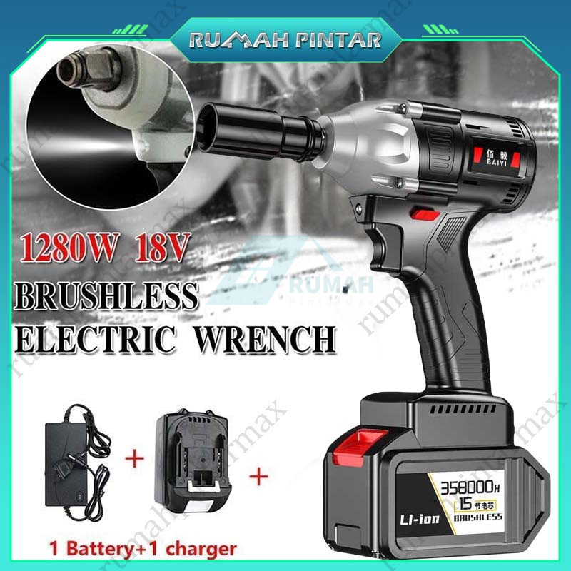 Cordless Impact wrench 1 baterai cordless mesin pembuka baut ban bor set impak buka motor mesin bor 