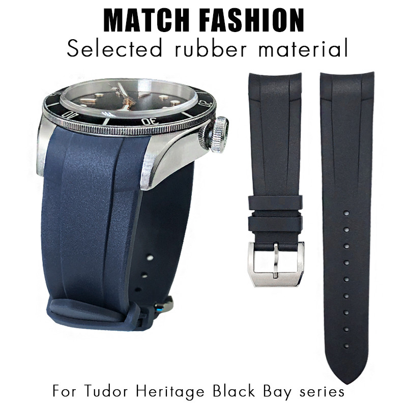 Rubber Watchband 22mm 20mm Silicone Watch Strap for Tudor Heritage Black Bay 1958 Pelagos Black Wate