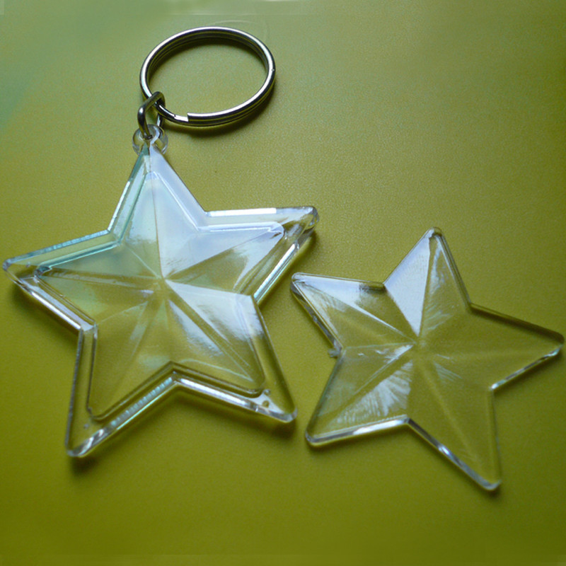 

Nieuwe 100Pcs Pentagram Acryl Fotolijst Sleutelhanger Met Kwasten Snap-In Custom Insert