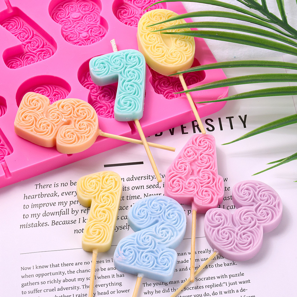 

Birthday Ornament Silicone Candle Mold DIY Handmade Rose Number Scented Candles Molds Chocolate Cake Decor Baking Making Supplie