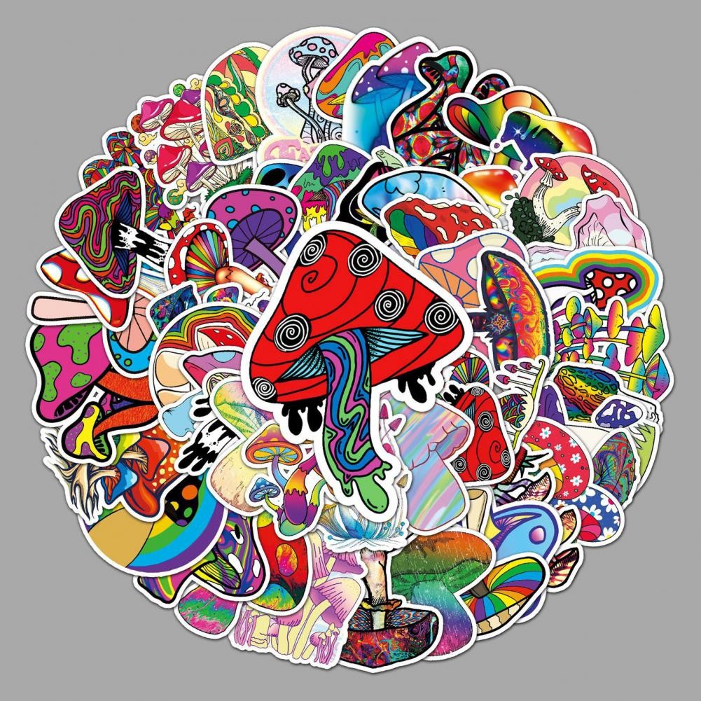 

50Pcs/Pack Luggage Stickers Adorable Clear Printing Mushroom Stickers Cute Mushroom Laptop Stickers Stationery Supplies