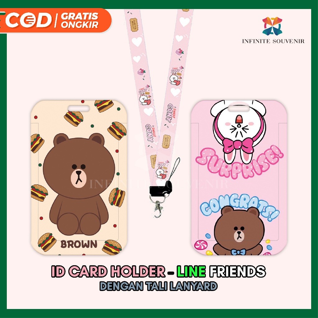

[N004] LINE FRIENDS Card Holder Tali Lanyard / CONY / BROWN / SALLY Id Card Holder dengan Tali Lanyard School Girl