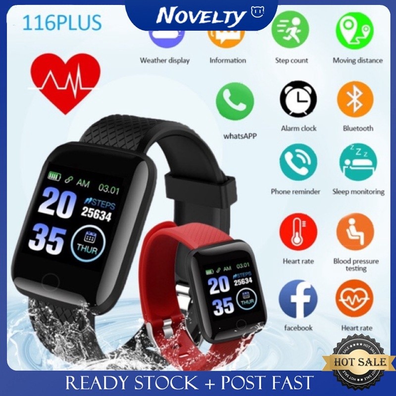 116plus Smart Watch Detak Jantung, Pesan Tekanan Darah, Jam Tangan Multifungsi
