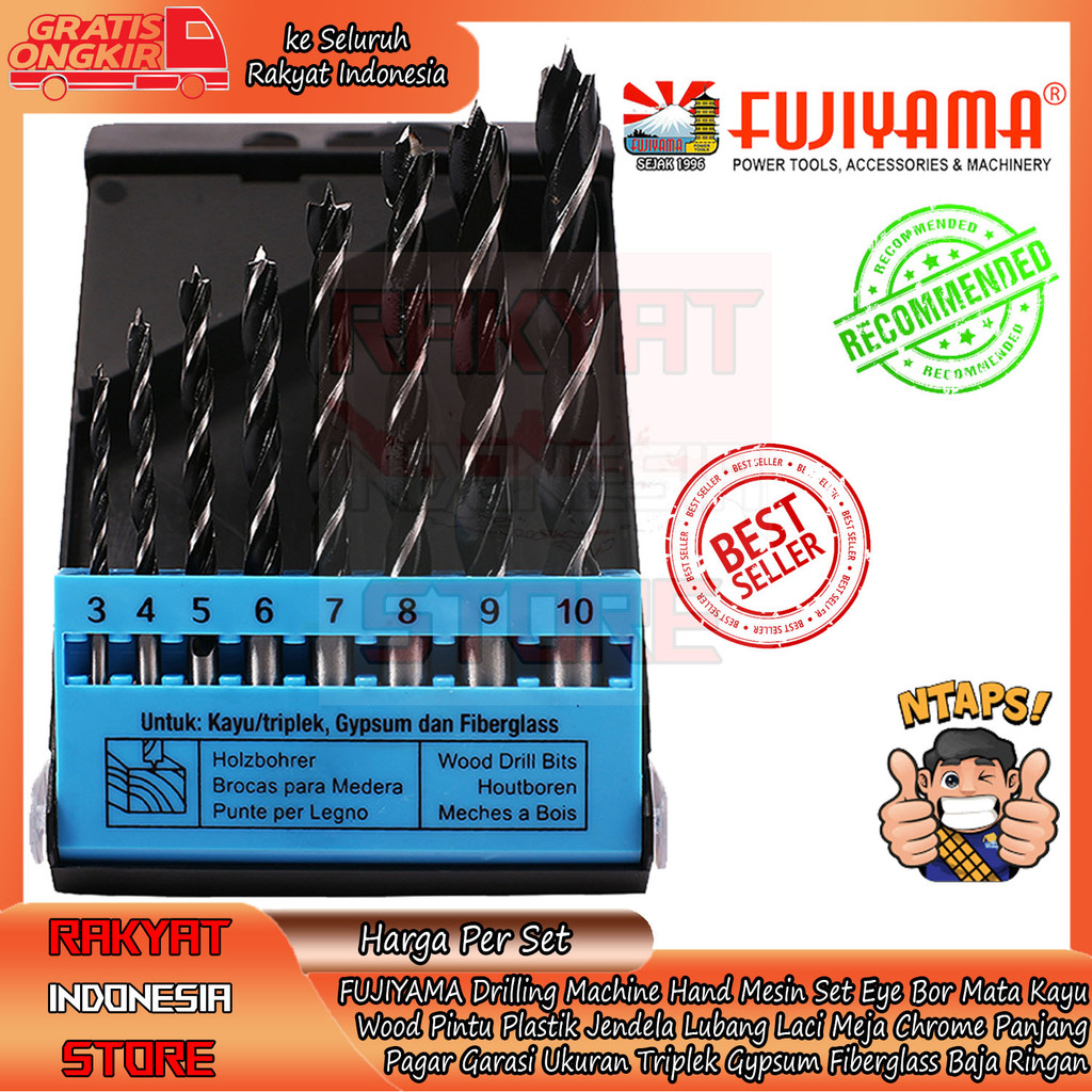FUJIYAMA Drilling Machine Hand Mesin Set Eye Bor Mata Kayu Size 345678910Mm Wood Pintu Plastik Jende