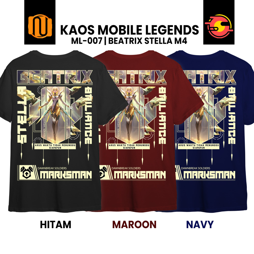Nuhifa Store Kaos BEATRIX STELLA BRILIANCE Skin M4 Mobile Legeds MLBB Lengan Pendek Hitam   Distro