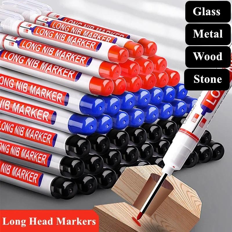 

3Pcs/Set 20mm Deep Hole Markers Black Blue Red Ink Bathroom Woodworking Decoration Multi-purpose Long Head Metal Marker Pens