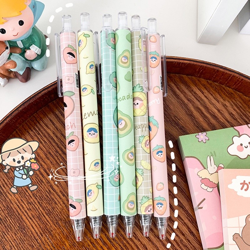 

6 Pcs 0.5mm Black Ink Retractable Gel Pen Student Cute Cartoon Bullet