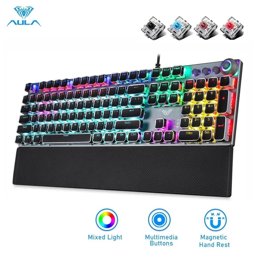AULA Gaming Mechanical Keyboard Retro Square Glowing Keycaps Programmable Macro Backlit USB Wired An