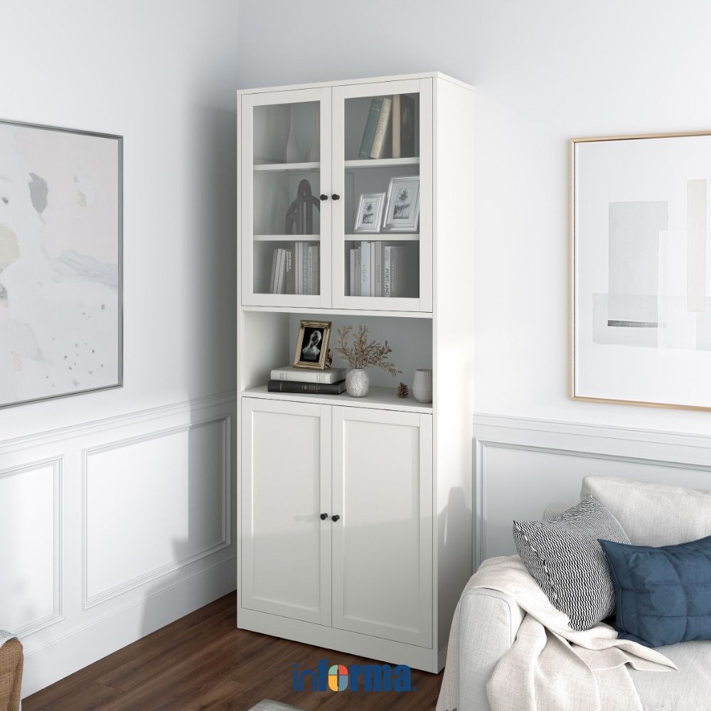 Informa Logan Kabinet Pintu Kaca - Putih Lemari Kabinet Serbaguna Cabinet Penyimpanan Indoor Furnitu