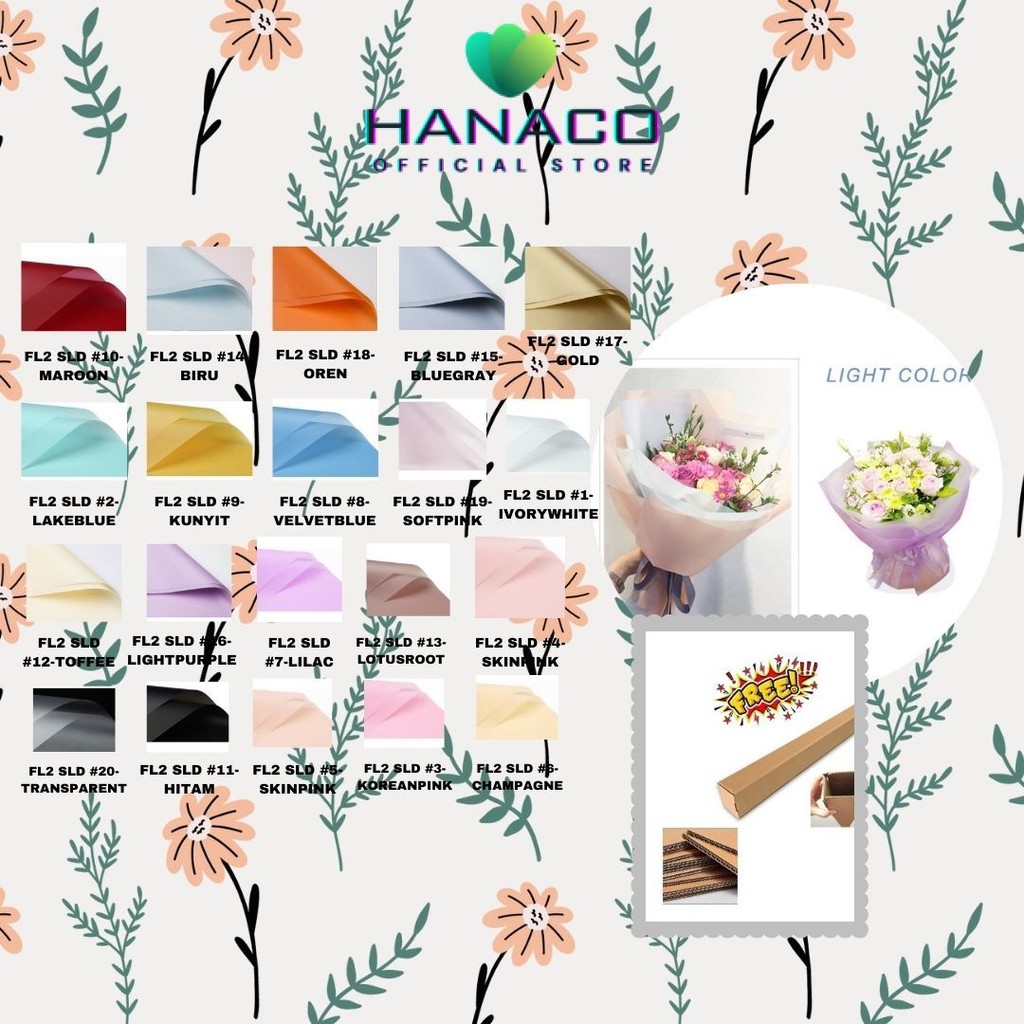 

HANACO - (5 LEMBAR) - FL2 SOLID Kertas Bunga Buket Warna Polos/Kertas Buket Bunga Florist Cellophane