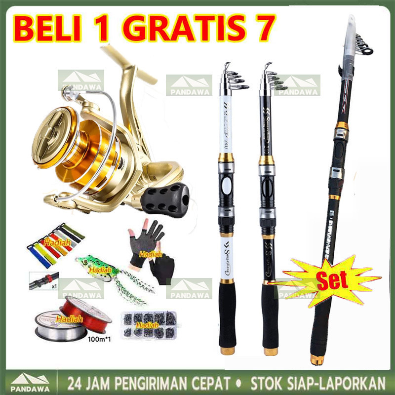 【Beli 1 Dapat 7】joran pancing kuat 1 SET 50kg Reel Pancing Asli Besi Fishing Reel 1000-3000 joran pa