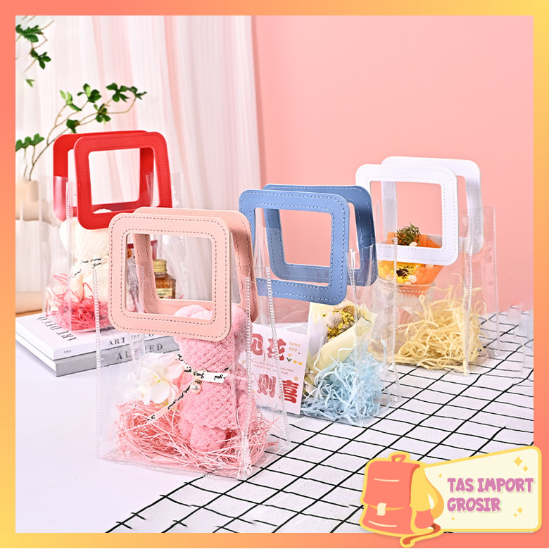 

Tas Import - 6286 Hampers Bag Transparant / Goodie Bag Handle Serbaguna / Tas Kado Motif Polos / Handbag Gift Souvenir Transparant
