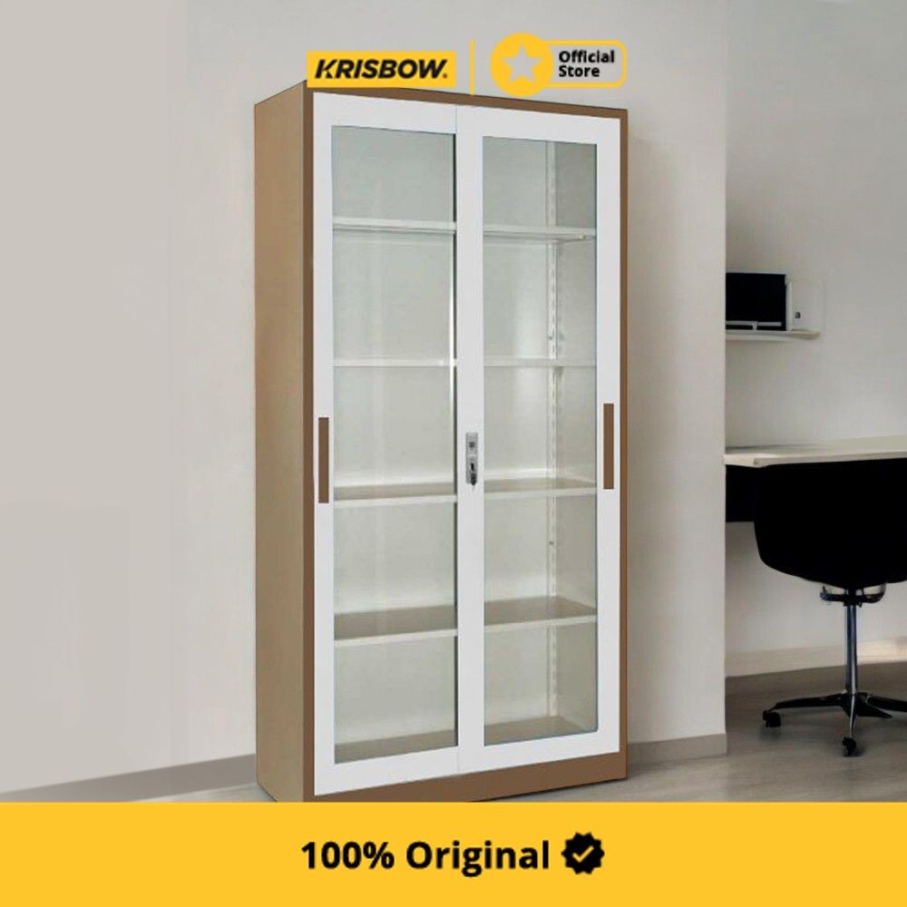 Krisbow Lemari Arsip Kantor Metal Pintu Kaca - Cokelat Office Cabinet Lemari Arsip Storage Kabinet F