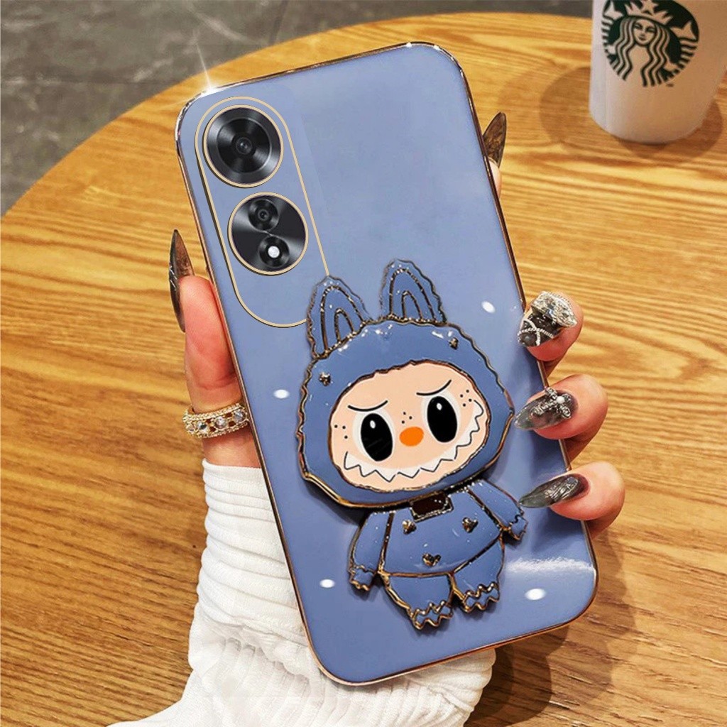 Soft Case Import Oppo A60 A77s A57 A57s A55 A53s Casing Labubu Plating Dudukan Kaca Miror Premium