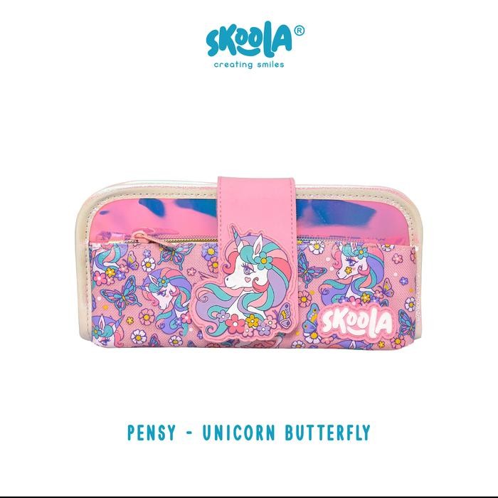 

[New]Promo Skoola Tempat Pensil Lipat 3 Pencil Case Threefold Stationery Anak Perempuan Lucu Unicorn Cat - Pensy - UNICORN BUTTERFLY