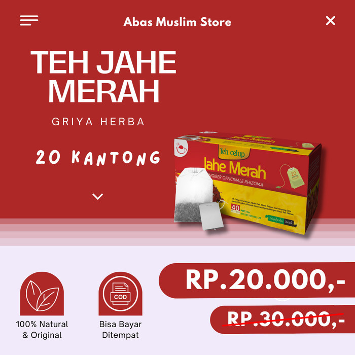 

[ ] - Teh Jahe Merah Griya Herba Minuman Herbal Celup Isi 20 Stamina Pria