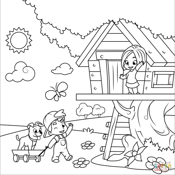 

10 LEMBAR kertas mewarnai, GAMBAR MEWARNAI tema RUMAH POHON
