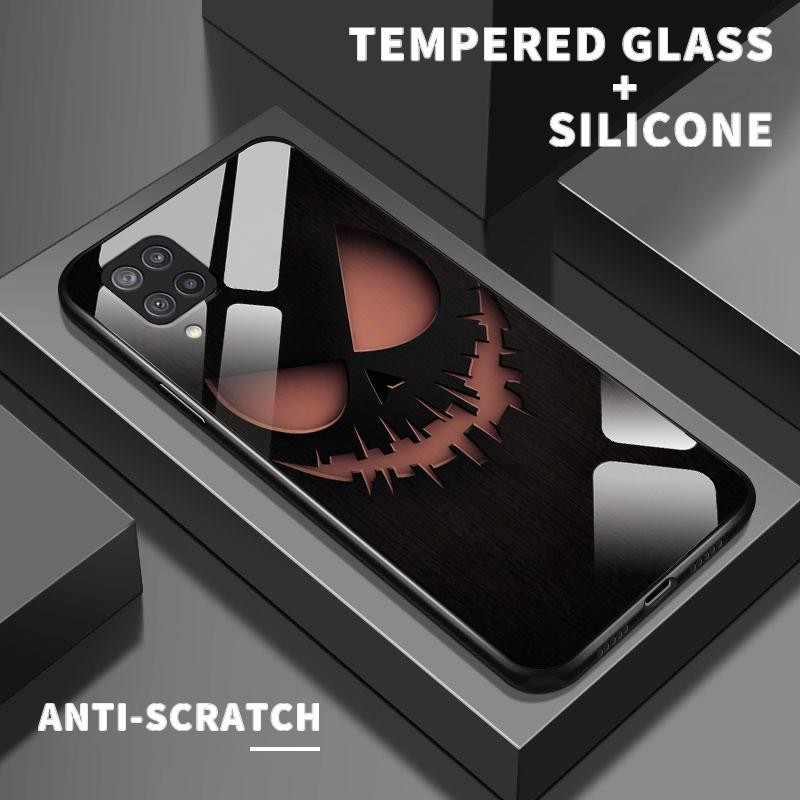 Kaca Glass Case For Samsung A12 A11 A13 4G A14 A15 5G A10 A10s Silikon Back Cover Cool Evil Smiley H