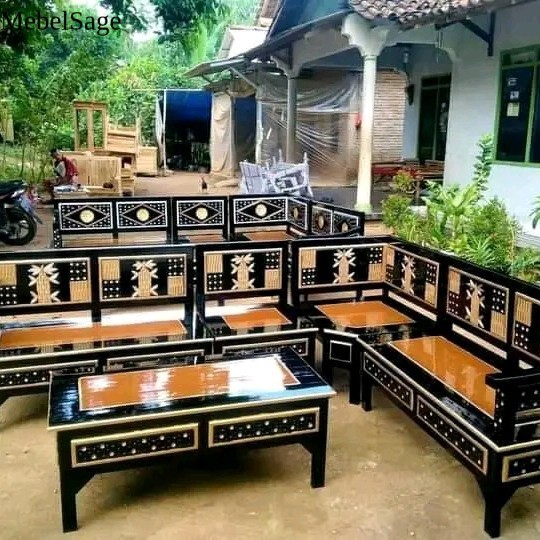 kursi sudut bambu kayu mahoni IPX14