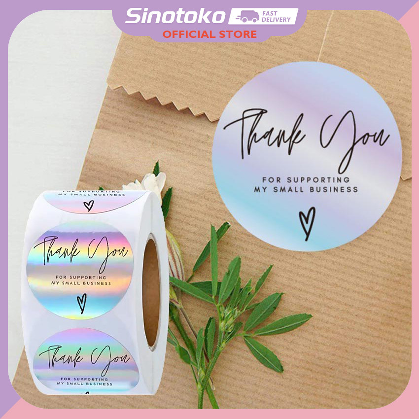 

500 Pcs /1 Roll Pelangi Laser Terima Kasih Untuk Pembelian Label Stiker Dekorasi Bisnis