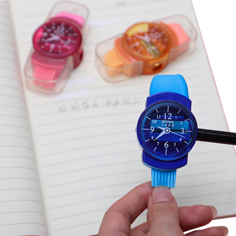 

1pc Funny Watches Shaped Mini Colourful Pencil Sharpeners With Erasers Brush Office School Girls Supplies Pencil Sharpener