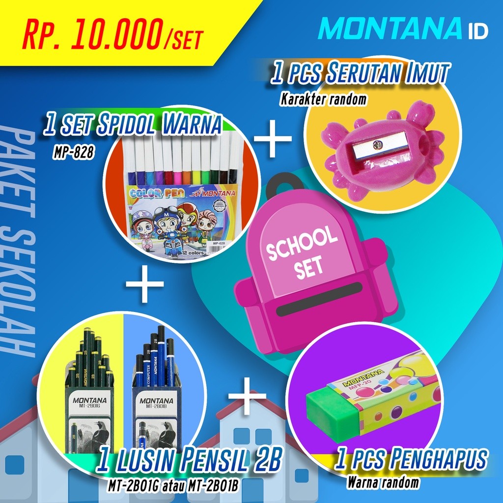 

MONTANA SET 10.000 RUPIAH SAJA !! Pensil 2B + Spidol MP-828 + Serutan+ Penghapus