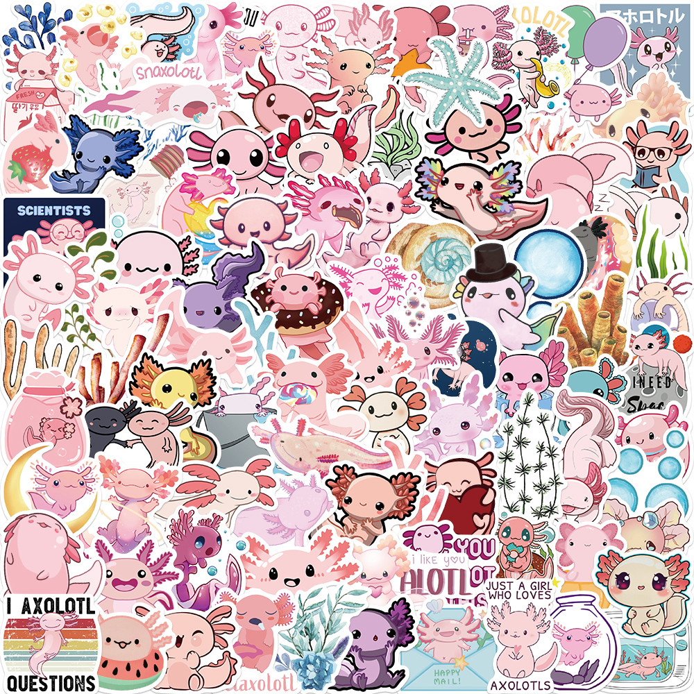 

100Pcs Axolotl Graffiti Stickers Cute Animal Cartoon Decal Kids Toy Suitcase Scrapbook Diary Phone Laptop Sticker Pack