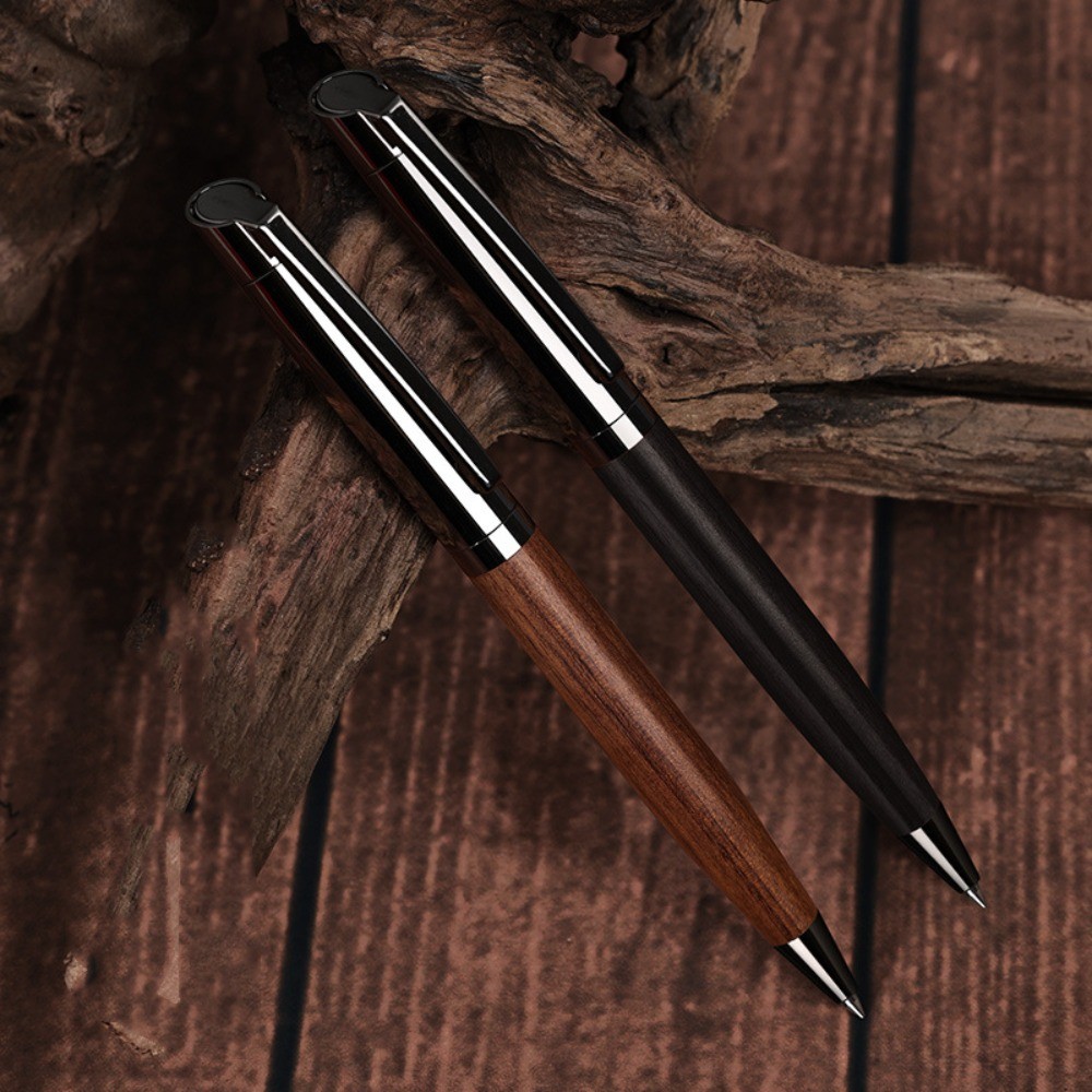 

New 0.5mm Metal Ballpoint Pen with Case Smooth Writing Gel Pens Wood Barrel Black Ink Pen School Stationery
