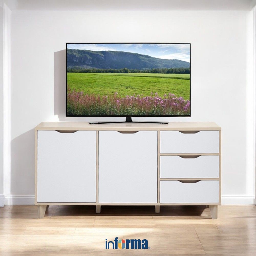 Informa Nordic Rak Tv High - Putih/Oak Tv Stand Furnitur Indoor Rumah Meja Rak Tivi Tempat Pajangan 