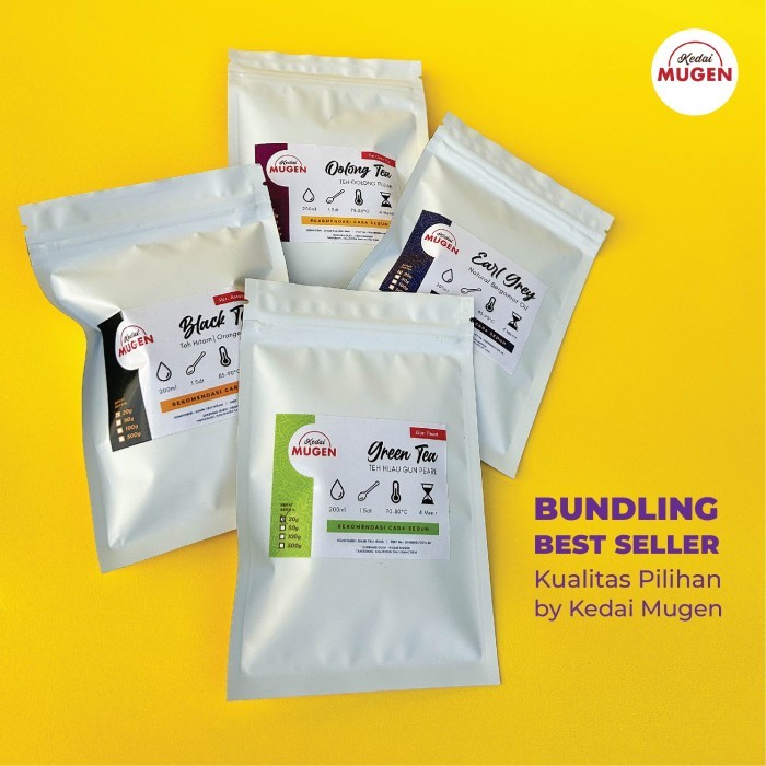 

[B E S T] Bundling Teh Hijau+Teh Hitam+Oolong Fujian+Earl Grey Kedai Mugen 20g