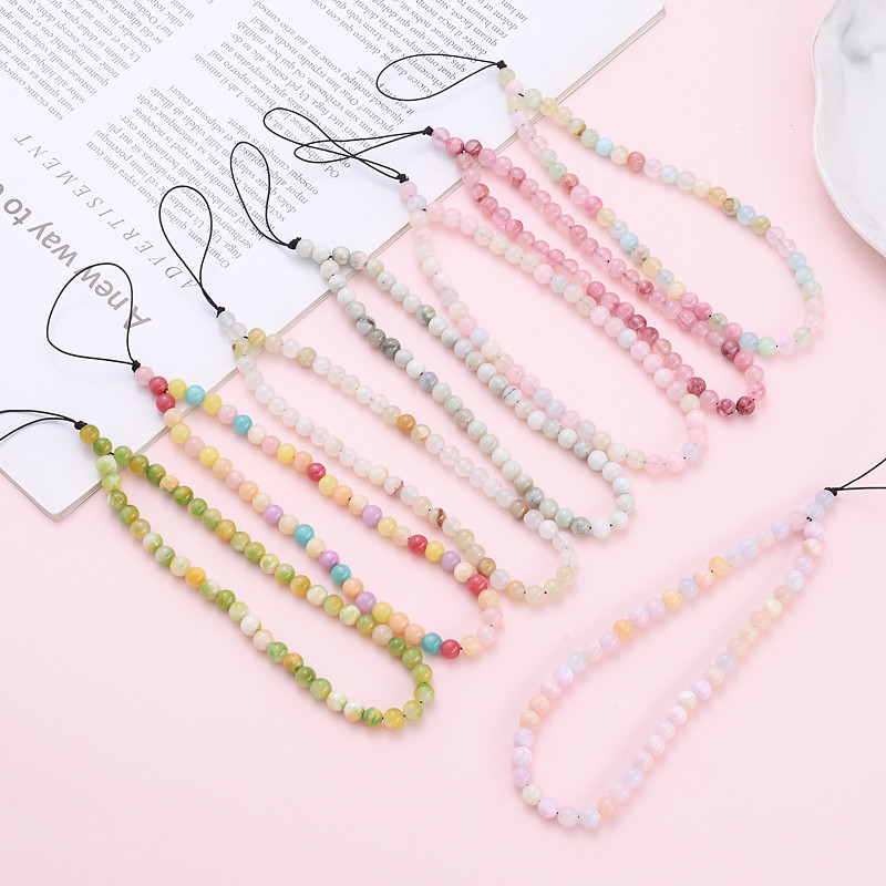 

Fashion Sweet Natural Stone Mobile Phone Chain Round Beaded Telephone Chain For Phone Hanging Cord Women Jewelry Accessory