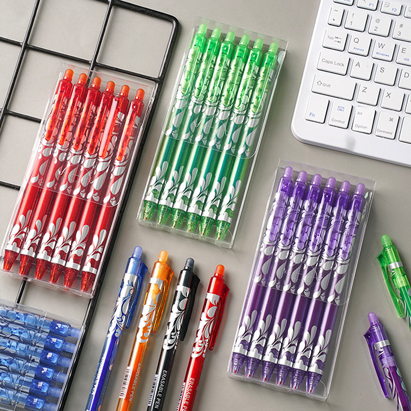

6pcs 0.5mm Erasable Gel Pen Set 6 Colors Ink Writing Gel Pens Refills Rods Washable Handle for School Office Stationery Supplies
