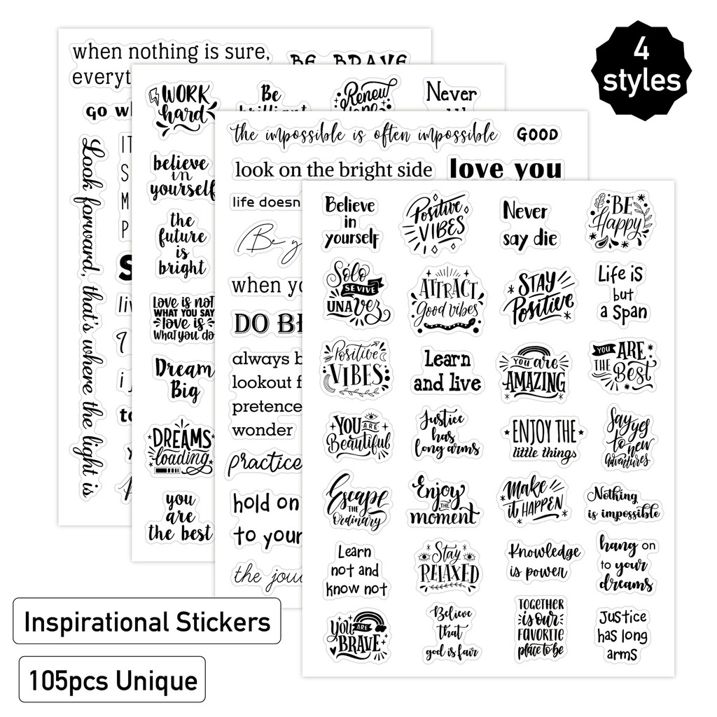 

4 Pcs Letter Transparent English Encouragement Sticker for kids Handwritten Famous Quote Handbook Cute Sticker Stationery