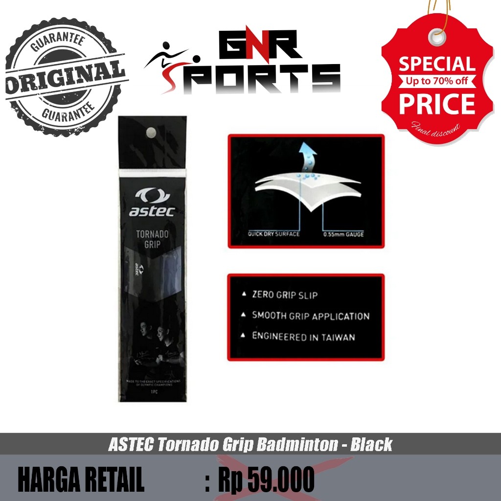 ASTEC Tornado Grip Badminton - Black Original 100%