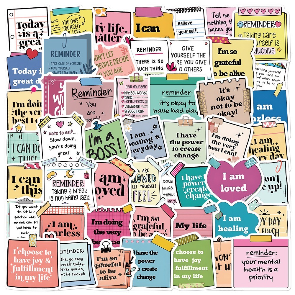 

50 sheets/pack Incentive your own text vinyl waterproof stickers Positive energy English short sentences