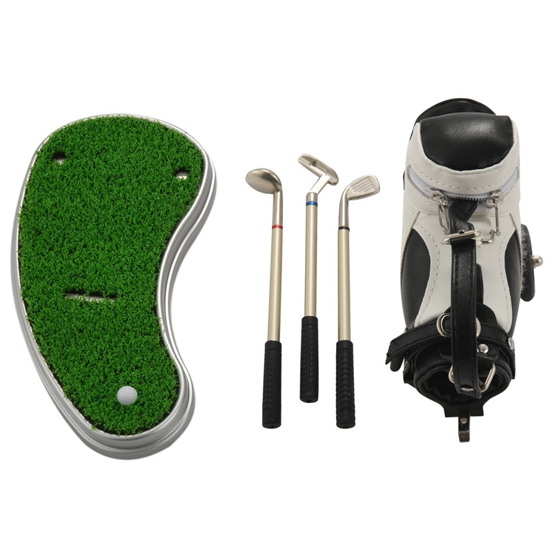 

Golf Pens With Golf Bag Holder,Novelty Gifts With 3 Pieces Aluminum Pen Office Desk Golf Bag Pencil Holder