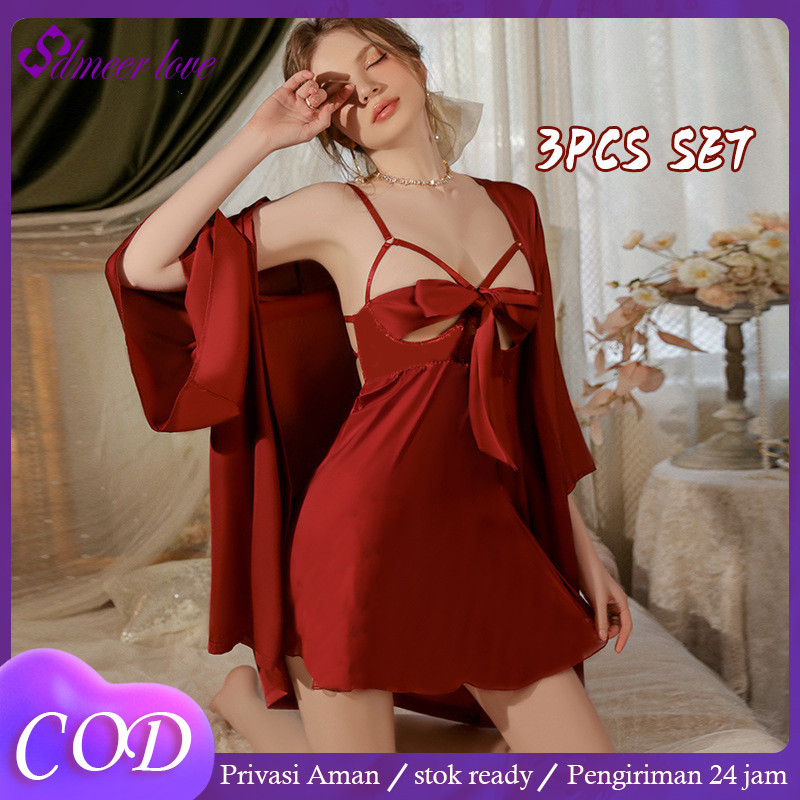 Lingerie Dress Set/atin Baju Tidur Wanita / Sleepwear Lingerie Wanita/Lingerie sexy dress baju tidur