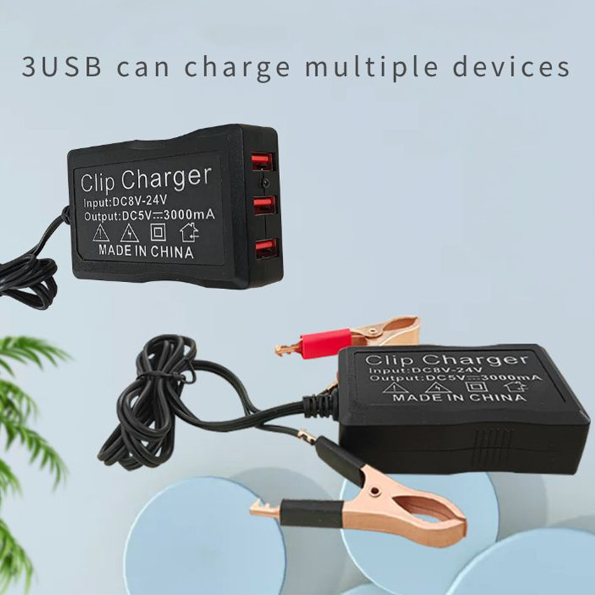 Charger DC HP Ke Aki Motor Charger Cas Aki Motor HP USB 3 Port Universal Charger Aki Accu / Alat Cas