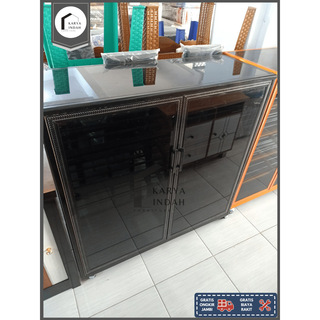 Rak Sepatu ALUMUNIUM - Tempat Penyimpan Sendal Kaca Roda Alumunium