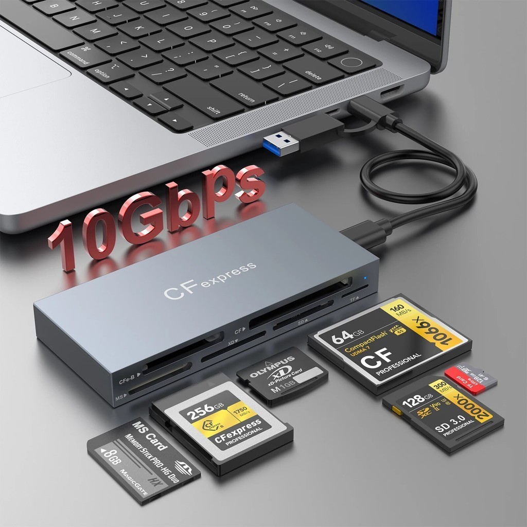6 in 1 CFexpress Type B/CF/XD/MS/SD/TF Card reader 10Gbps for Windows XP MAC OS with Cable for SLR C